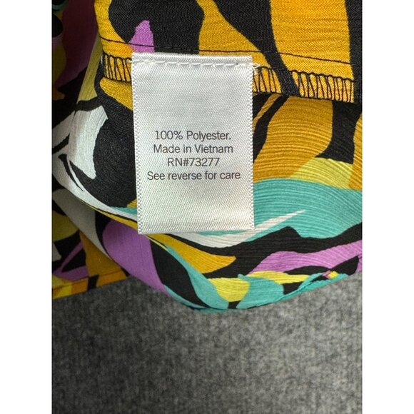 Nine West Top Women’s M Multicolor Abstract Leaf Print Short Sleeve Tie Neck Top - Picture 6 of 12